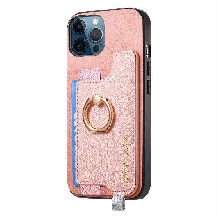 For iPhone 12 Pro Max Retro Magsafe Cross Leather Ring Holder Card Bag Phone Case