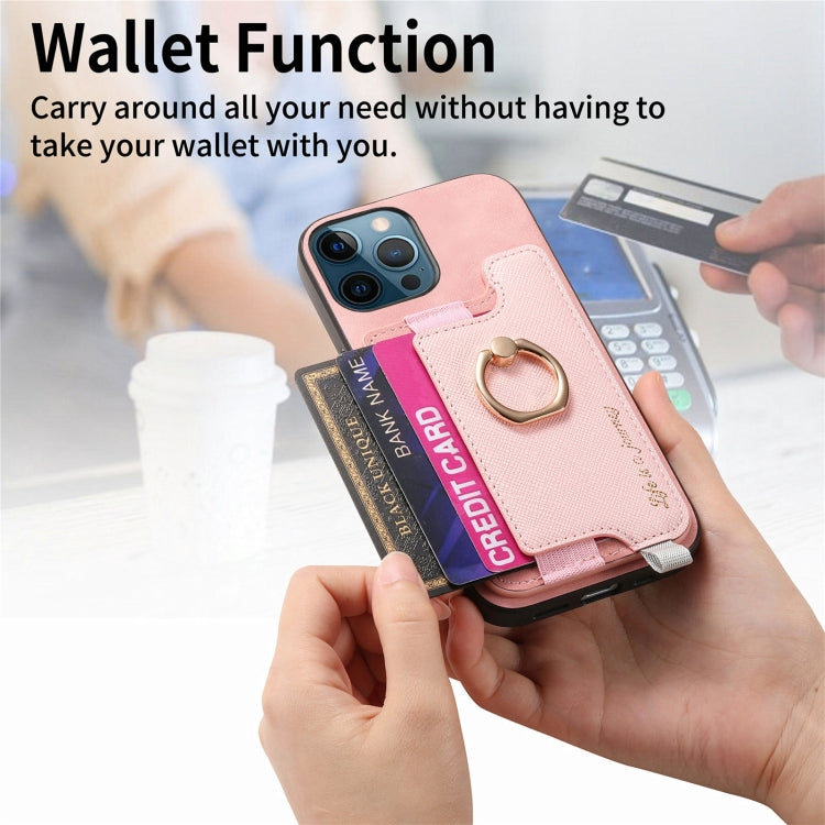 For iPhone 12 Pro Max Retro Magsafe Cross Leather Ring Holder Card Bag Phone Case