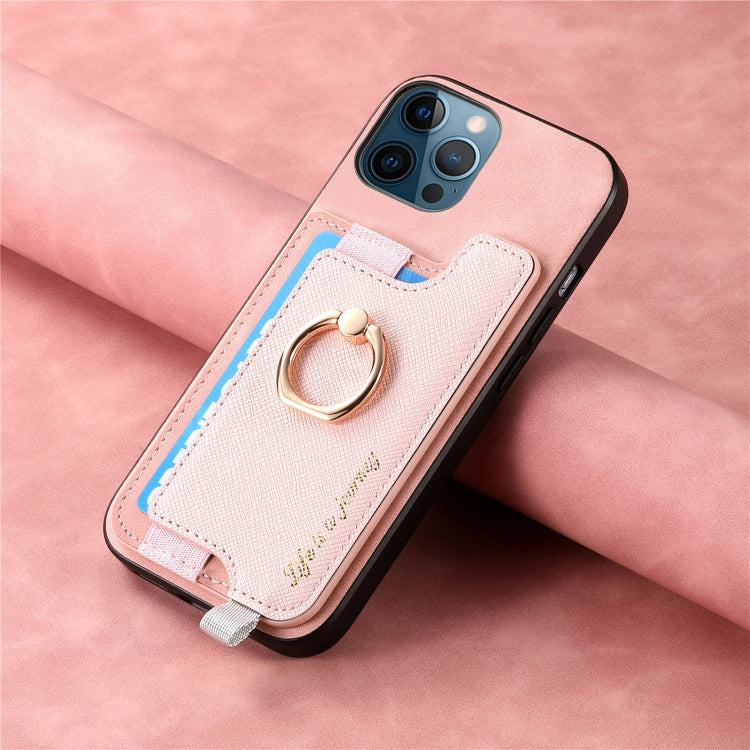 For iPhone 12 Pro Max Retro Magsafe Cross Leather Ring Holder Card Bag Phone Case