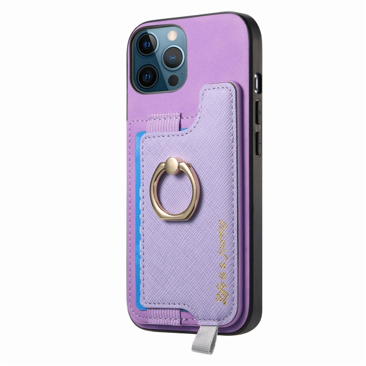For iPhone 12 Pro Max Retro Magsafe Cross Leather Ring Holder Card Bag Phone Case