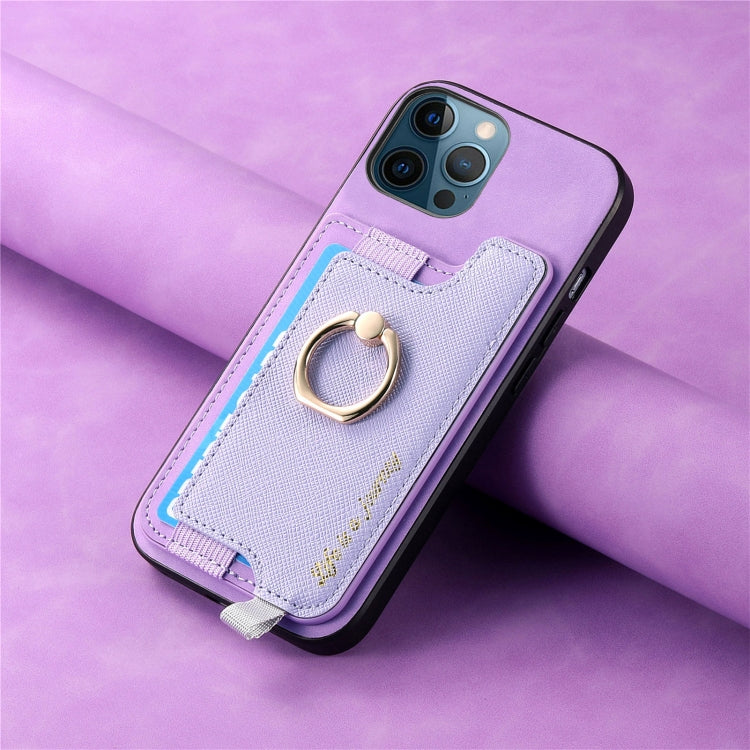 For iPhone 12 Pro Max Retro Magsafe Cross Leather Ring Holder Card Bag Phone Case