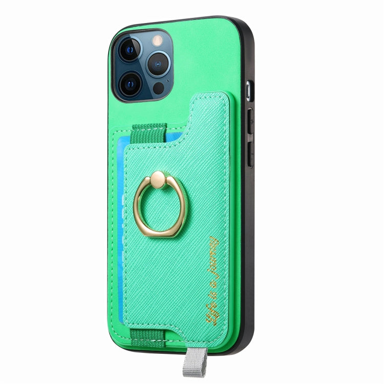 For iPhone 12 Pro Max Retro Magsafe Cross Leather Ring Holder Card Bag Phone Case