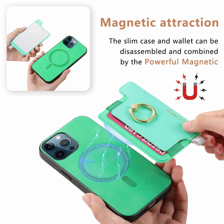 For iPhone 12 Pro Max Retro Magsafe Cross Leather Ring Holder Card Bag Phone Case