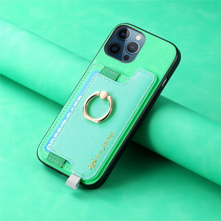 For iPhone 12 Pro Max Retro Magsafe Cross Leather Ring Holder Card Bag Phone Case