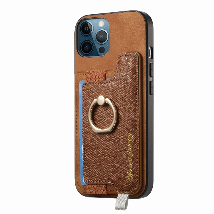 For iPhone 12 Pro Max Retro Magsafe Cross Leather Ring Holder Card Bag Phone Case
