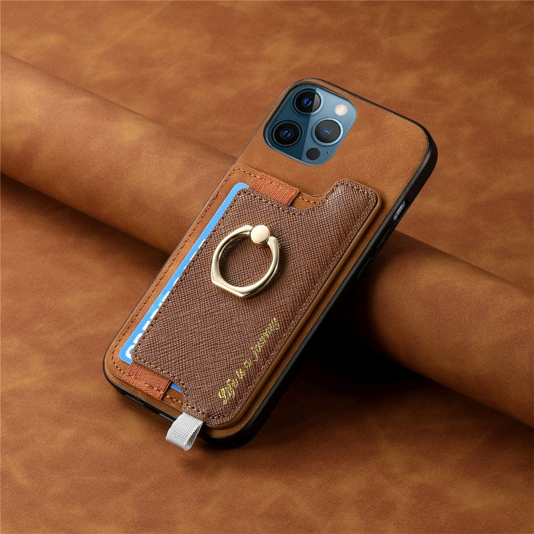 For iPhone 12 Pro Max Retro Magsafe Cross Leather Ring Holder Card Bag Phone Case