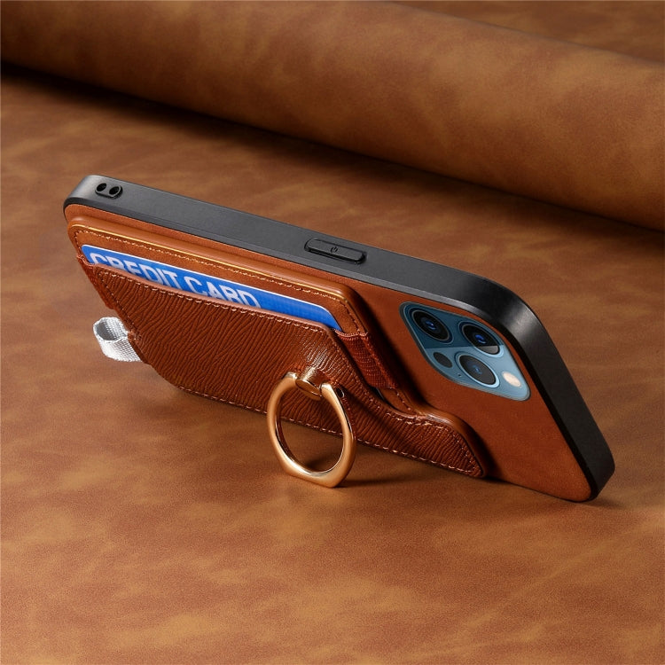For iPhone 12 Pro Max Retro Magsafe Cross Leather Ring Holder Card Bag Phone Case