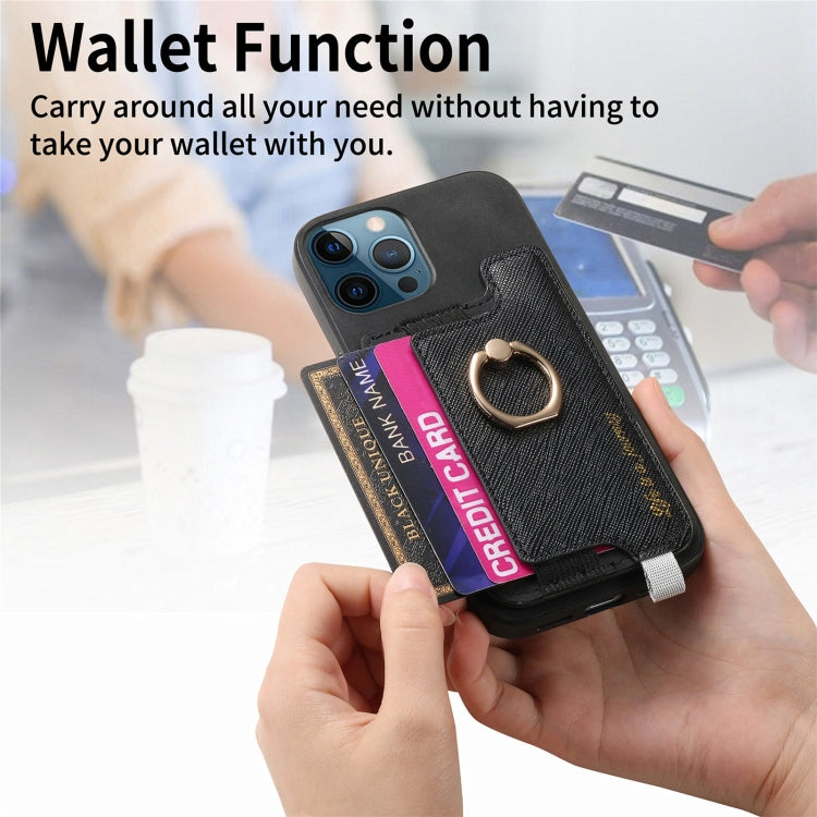 For iPhone 12 Pro Max Retro Magsafe Cross Leather Ring Holder Card Bag Phone Case