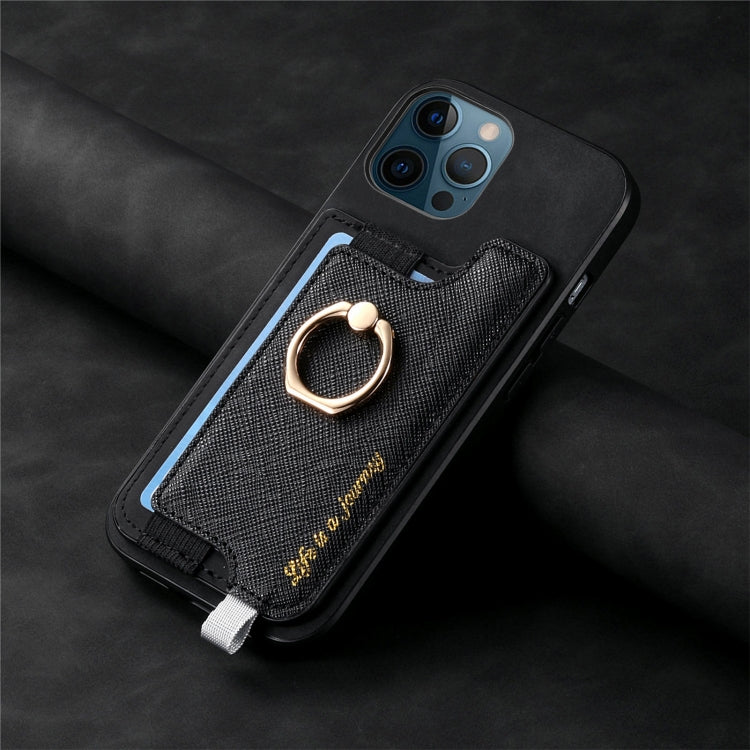 For iPhone 12 Pro Max Retro Magsafe Cross Leather Ring Holder Card Bag Phone Case