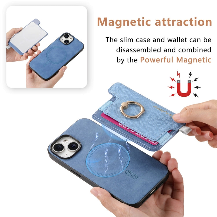 For iPhone 13 Retro Magsafe Cross Leather Ring Holder Card Bag Phone Case
