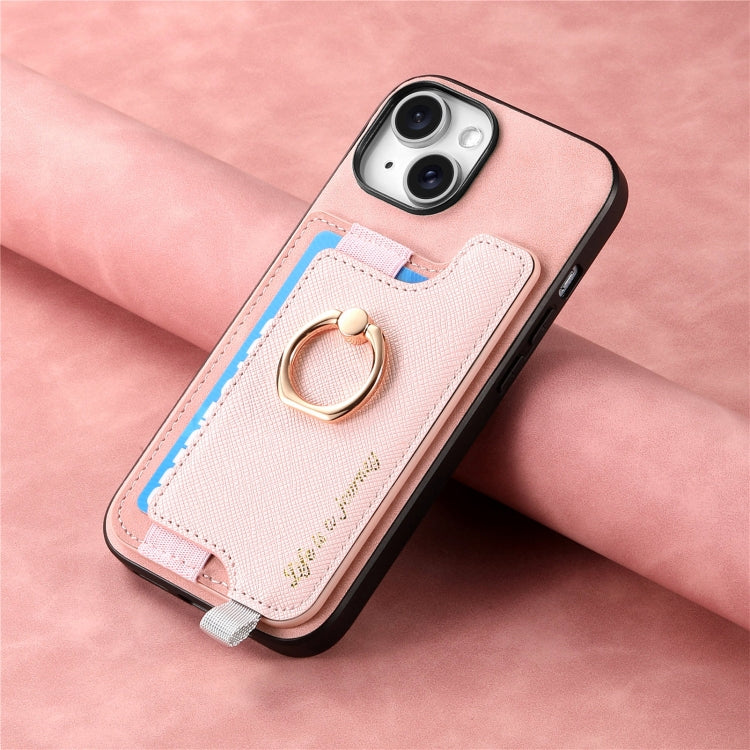 For iPhone 13 Retro Magsafe Cross Leather Ring Holder Card Bag Phone Case