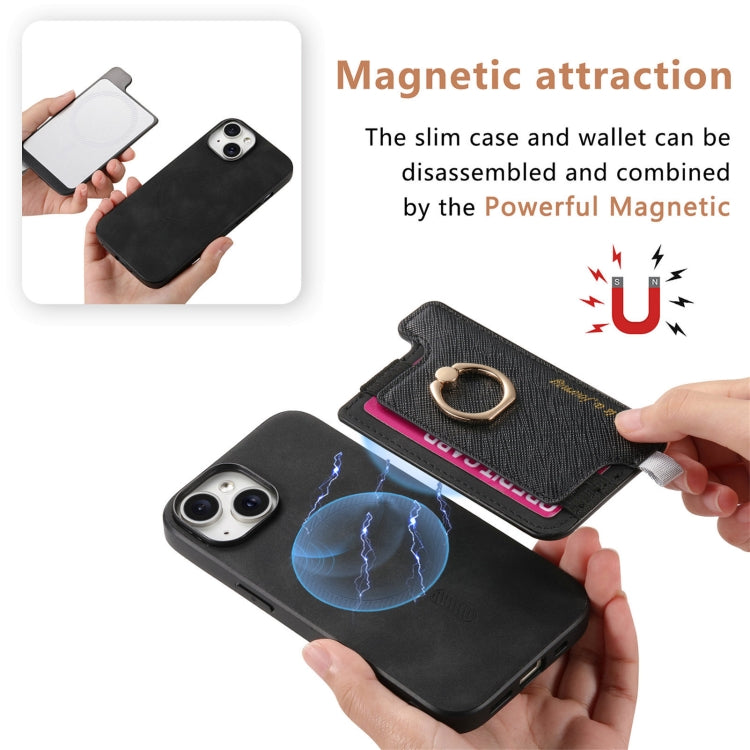 For iPhone 13 Retro Magsafe Cross Leather Ring Holder Card Bag Phone Case