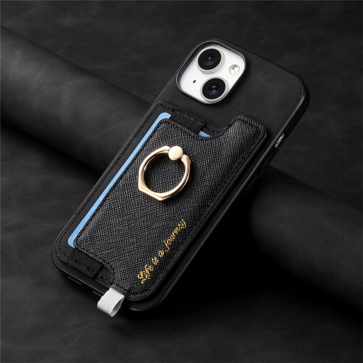 For iPhone 13 Retro Magsafe Cross Leather Ring Holder Card Bag Phone Case