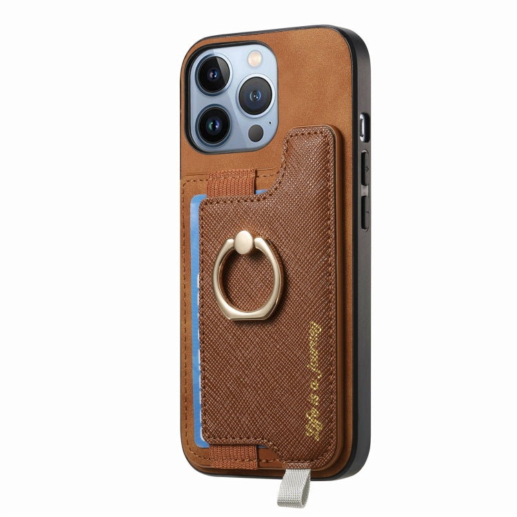 For iPhone 13 Pro Retro Magsafe Cross Leather Ring Holder Card Bag Phone Case