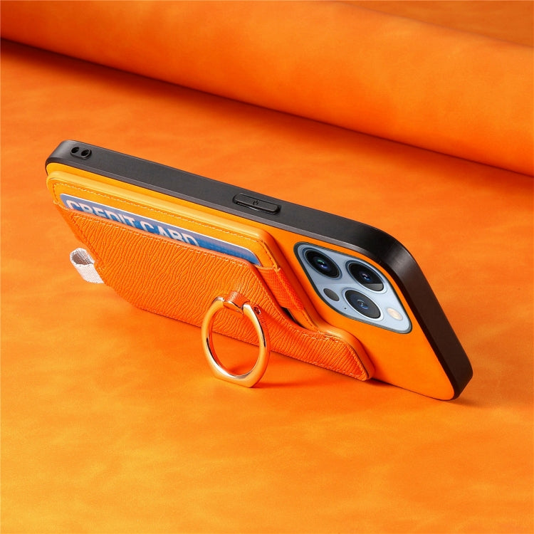 For iPhone 13 Pro Max Retro Magsafe Cross Leather Ring Holder Card Bag Phone Case