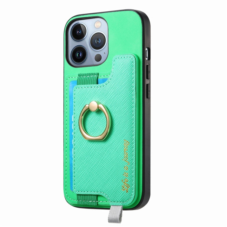 For iPhone 13 Pro Max Retro Magsafe Cross Leather Ring Holder Card Bag Phone Case
