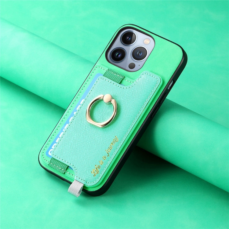 For iPhone 13 Pro Max Retro Magsafe Cross Leather Ring Holder Card Bag Phone Case