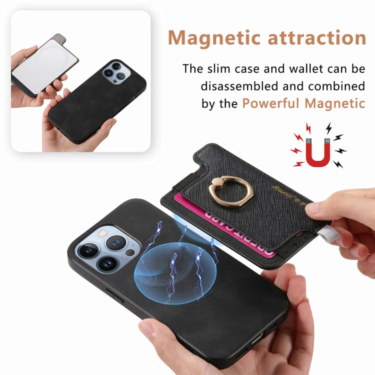 For iPhone 13 Pro Max Retro Magsafe Cross Leather Ring Holder Card Bag Phone Case