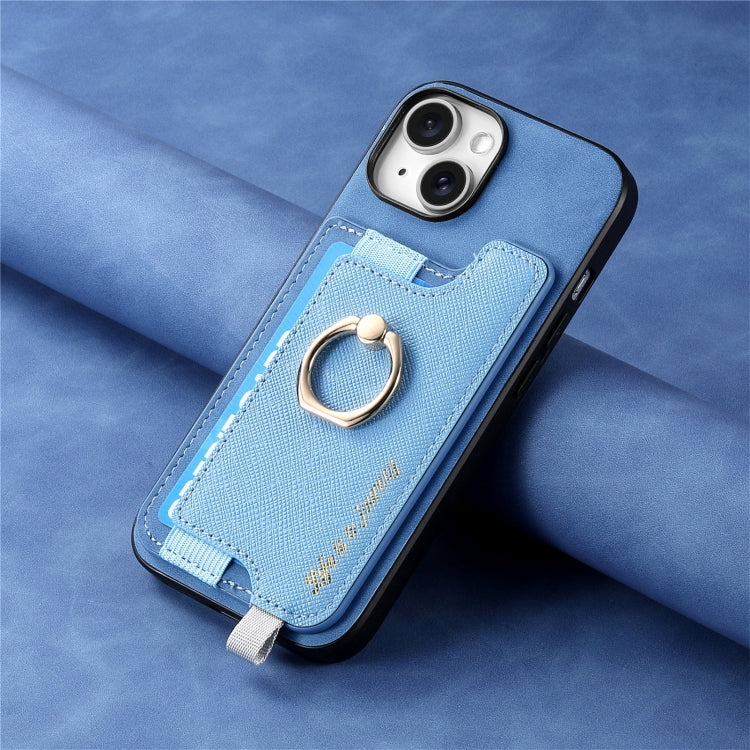 For iPhone 14 Retro Magsafe Cross Leather Ring Holder Card Bag Phone Case