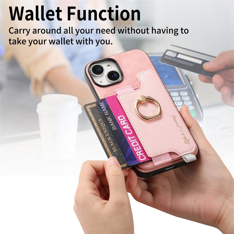 For iPhone 14 Retro Magsafe Cross Leather Ring Holder Card Bag Phone Case