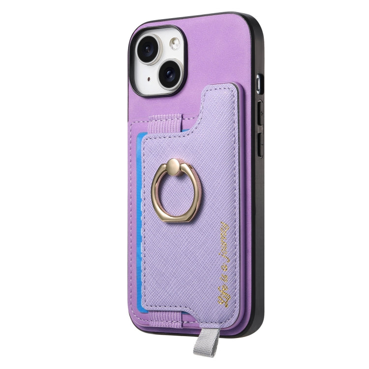 For iPhone 14 Retro Magsafe Cross Leather Ring Holder Card Bag Phone Case