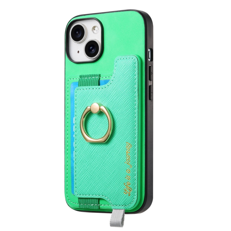 For iPhone 14 Retro Magsafe Cross Leather Ring Holder Card Bag Phone Case