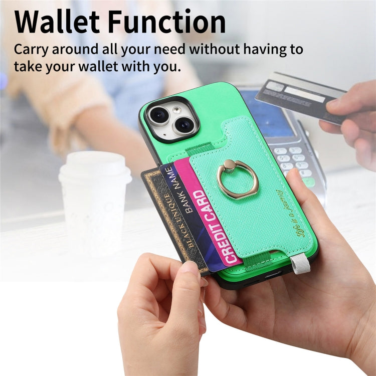 For iPhone 14 Retro Magsafe Cross Leather Ring Holder Card Bag Phone Case