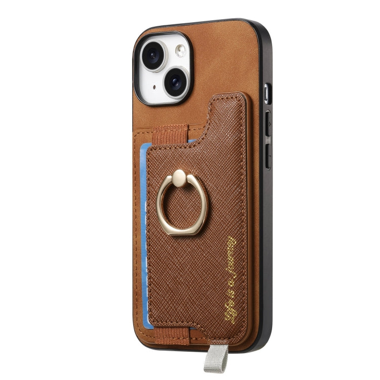 For iPhone 14 Retro Magsafe Cross Leather Ring Holder Card Bag Phone Case