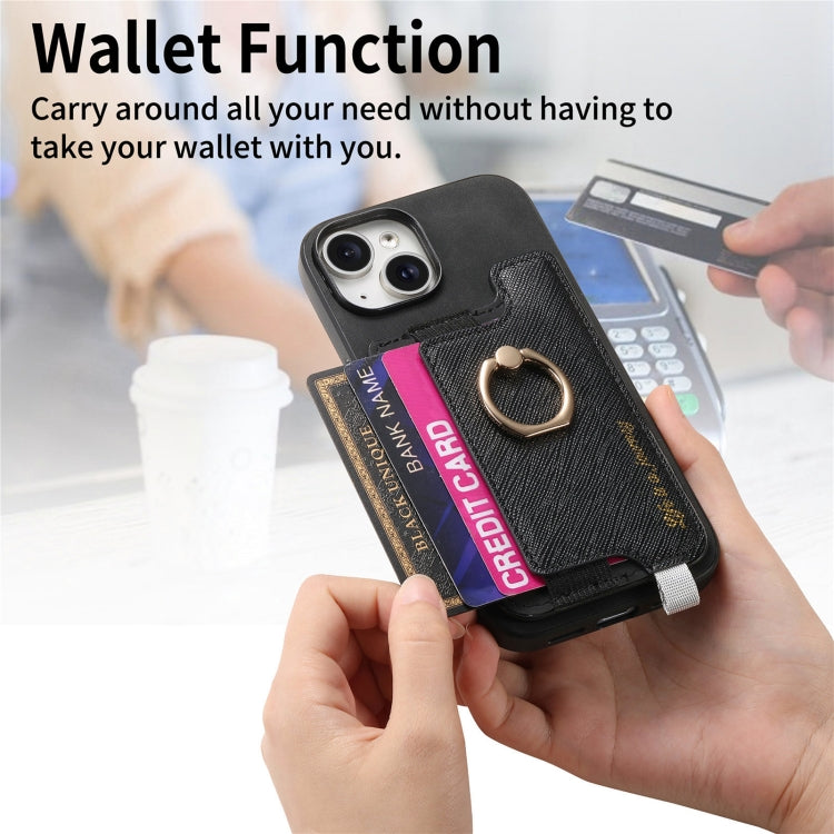 For iPhone 14 Retro Magsafe Cross Leather Ring Holder Card Bag Phone Case