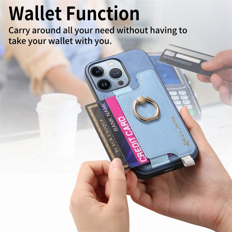 For iPhone 14 Pro Retro Magsafe Cross Leather Ring Holder Card Bag Phone Case
