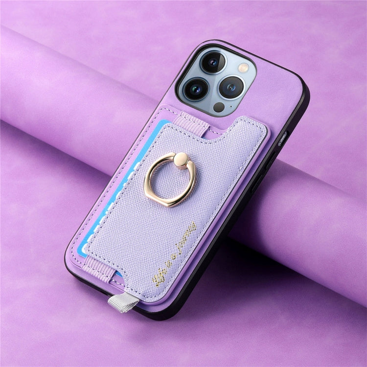For iPhone 14 Pro Retro Magsafe Cross Leather Ring Holder Card Bag Phone Case