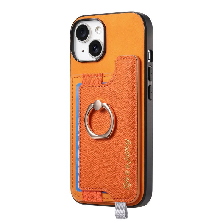For iPhone 14 Plus Retro Magsafe Cross Leather Ring Holder Card Bag Phone Case