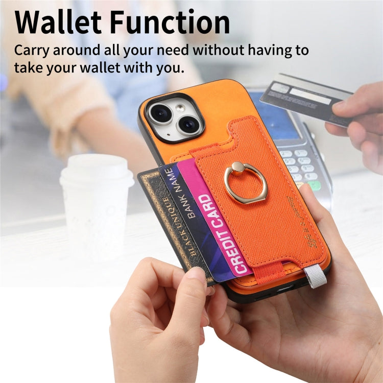 For iPhone 14 Plus Retro Magsafe Cross Leather Ring Holder Card Bag Phone Case
