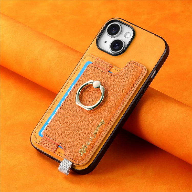 For iPhone 14 Plus Retro Magsafe Cross Leather Ring Holder Card Bag Phone Case