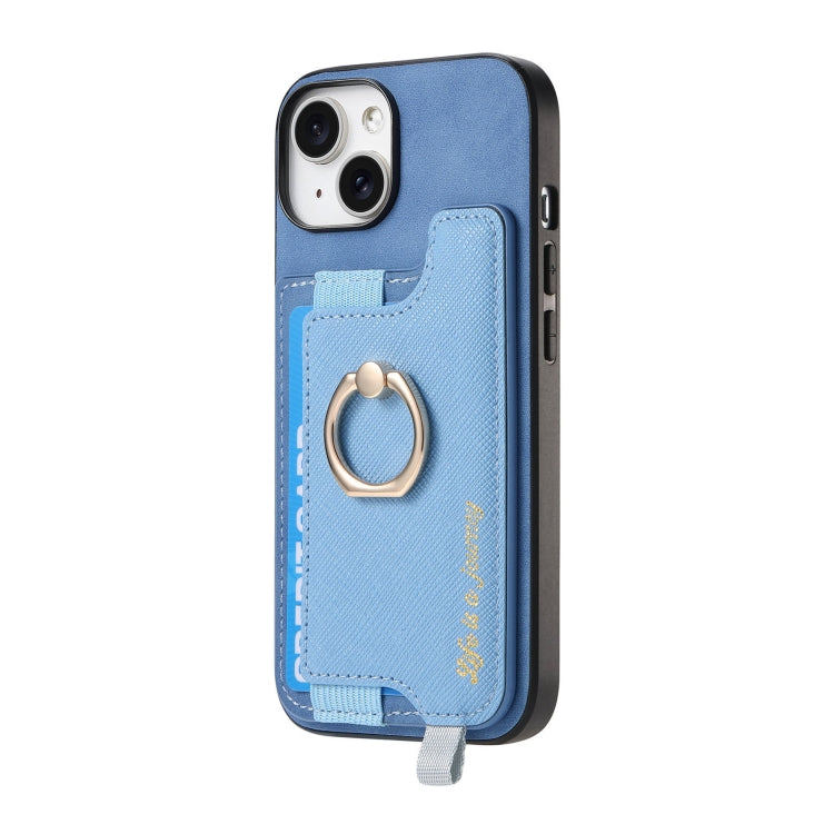 For iPhone 14 Plus Retro Magsafe Cross Leather Ring Holder Card Bag Phone Case