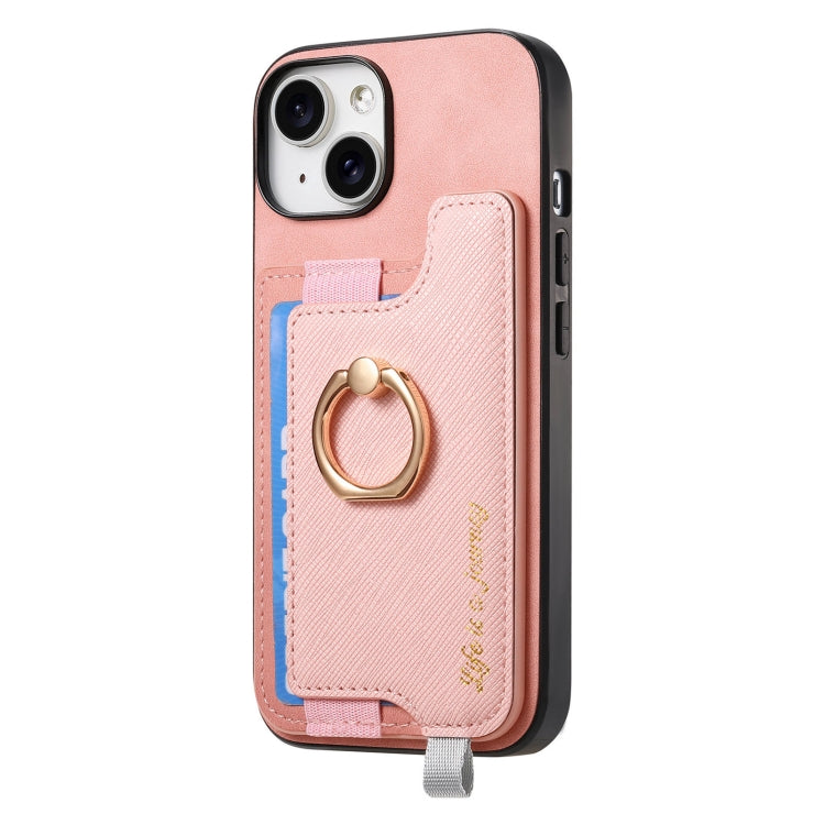 For iPhone 14 Plus Retro Magsafe Cross Leather Ring Holder Card Bag Phone Case