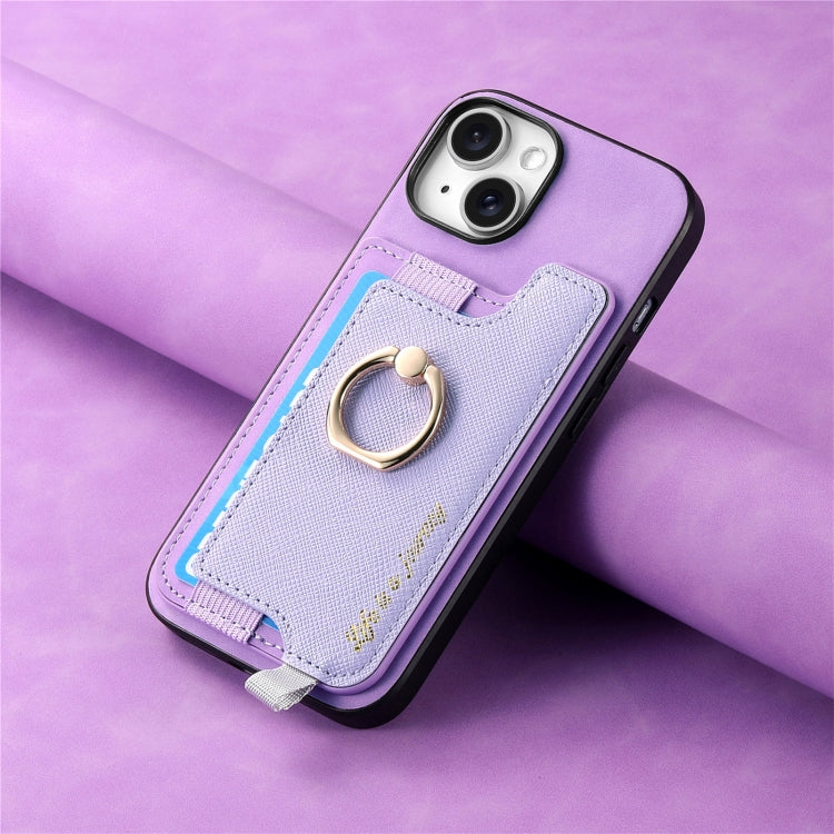 For iPhone 14 Plus Retro Magsafe Cross Leather Ring Holder Card Bag Phone Case