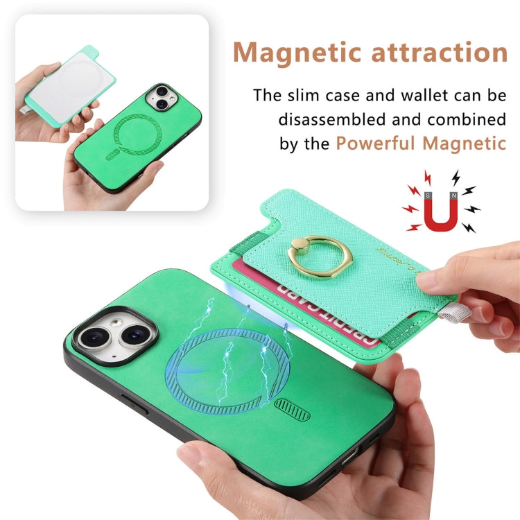 For iPhone 14 Plus Retro Magsafe Cross Leather Ring Holder Card Bag Phone Case