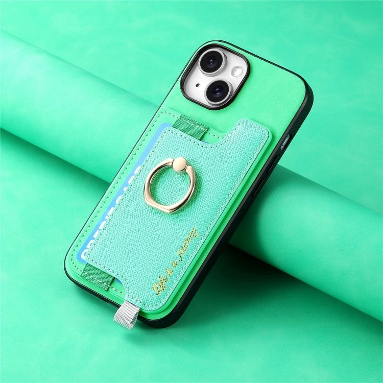 For iPhone 14 Plus Retro Magsafe Cross Leather Ring Holder Card Bag Phone Case