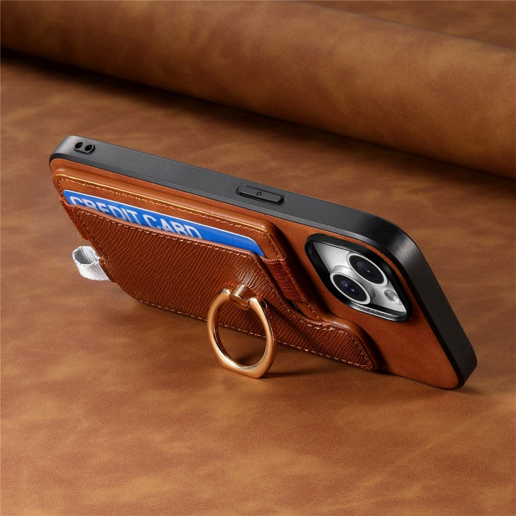 For iPhone 14 Plus Retro Magsafe Cross Leather Ring Holder Card Bag Phone Case