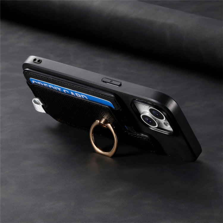 For iPhone 14 Plus Retro Magsafe Cross Leather Ring Holder Card Bag Phone Case
