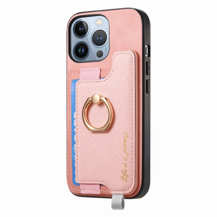 For iPhone 14 Pro Max Retro Magsafe Cross Leather Ring Holder Card Bag Phone Case