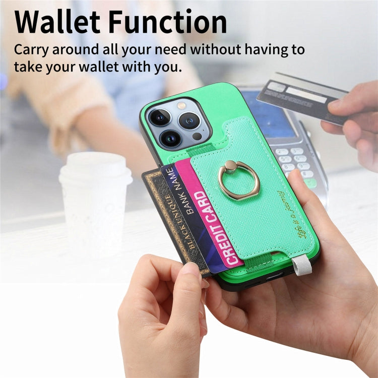 For iPhone 14 Pro Max Retro Magsafe Cross Leather Ring Holder Card Bag Phone Case