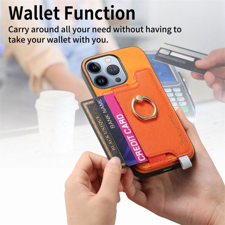For iPhone 15 Retro Magsafe Cross Leather Ring Holder Card Bag Phone Case