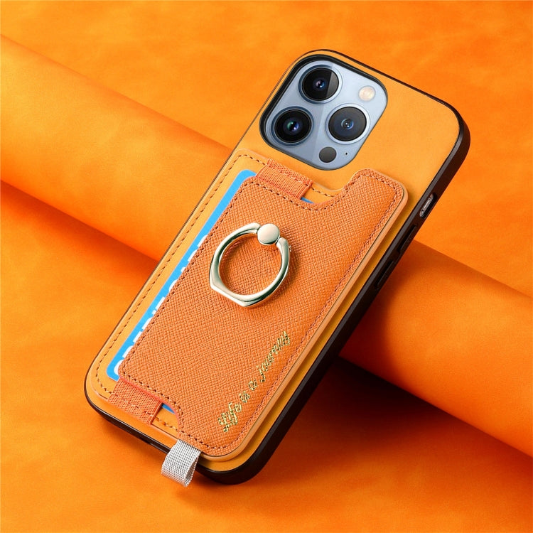For iPhone 15 Retro Magsafe Cross Leather Ring Holder Card Bag Phone Case