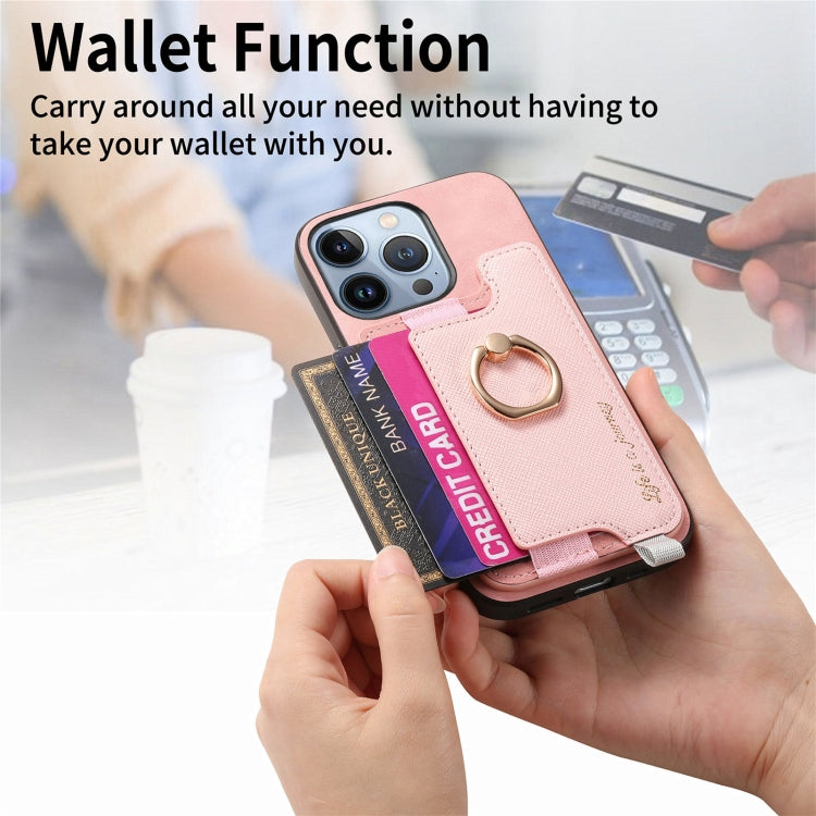 For iPhone 15 Retro Magsafe Cross Leather Ring Holder Card Bag Phone Case