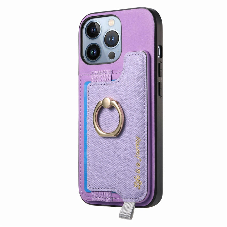 For iPhone 15 Pro Retro Magsafe Cross Leather Ring Holder Card Bag Phone Case