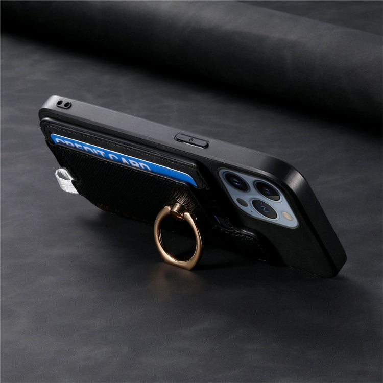 For iPhone 15 Pro Retro Magsafe Cross Leather Ring Holder Card Bag Phone Case