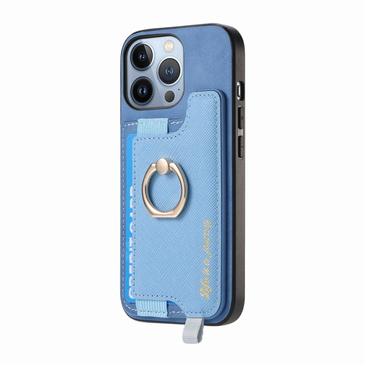 For iPhone 15 Plus Retro Magsafe Cross Leather Ring Holder Card Bag Phone Case