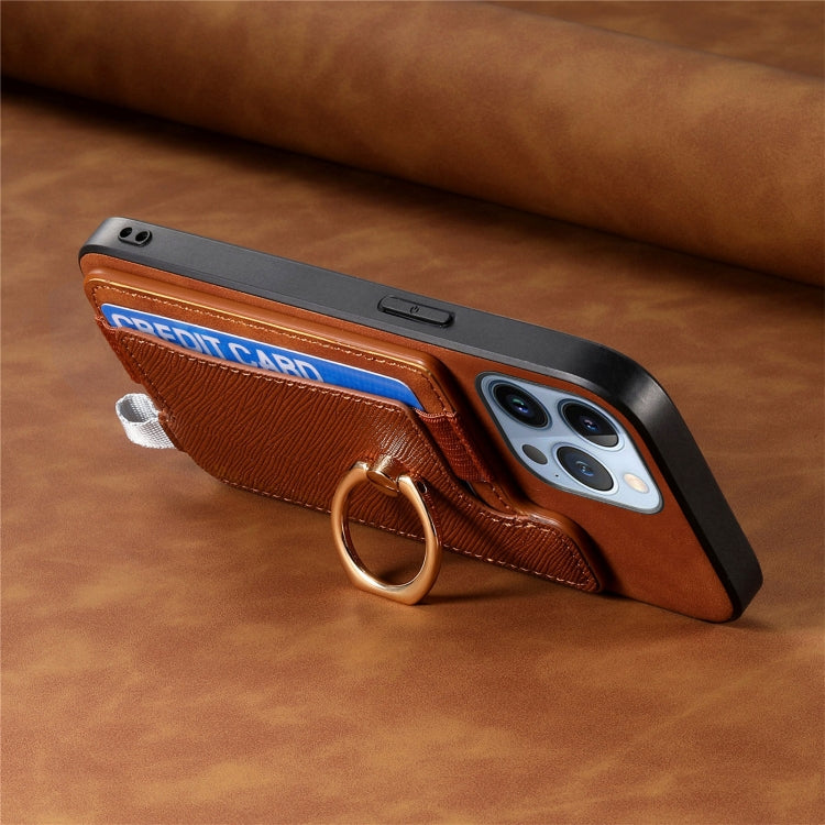 For iPhone 15 Plus Retro Magsafe Cross Leather Ring Holder Card Bag Phone Case